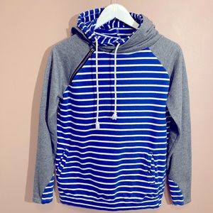Blue and White Striped and Grey Double Hoodie